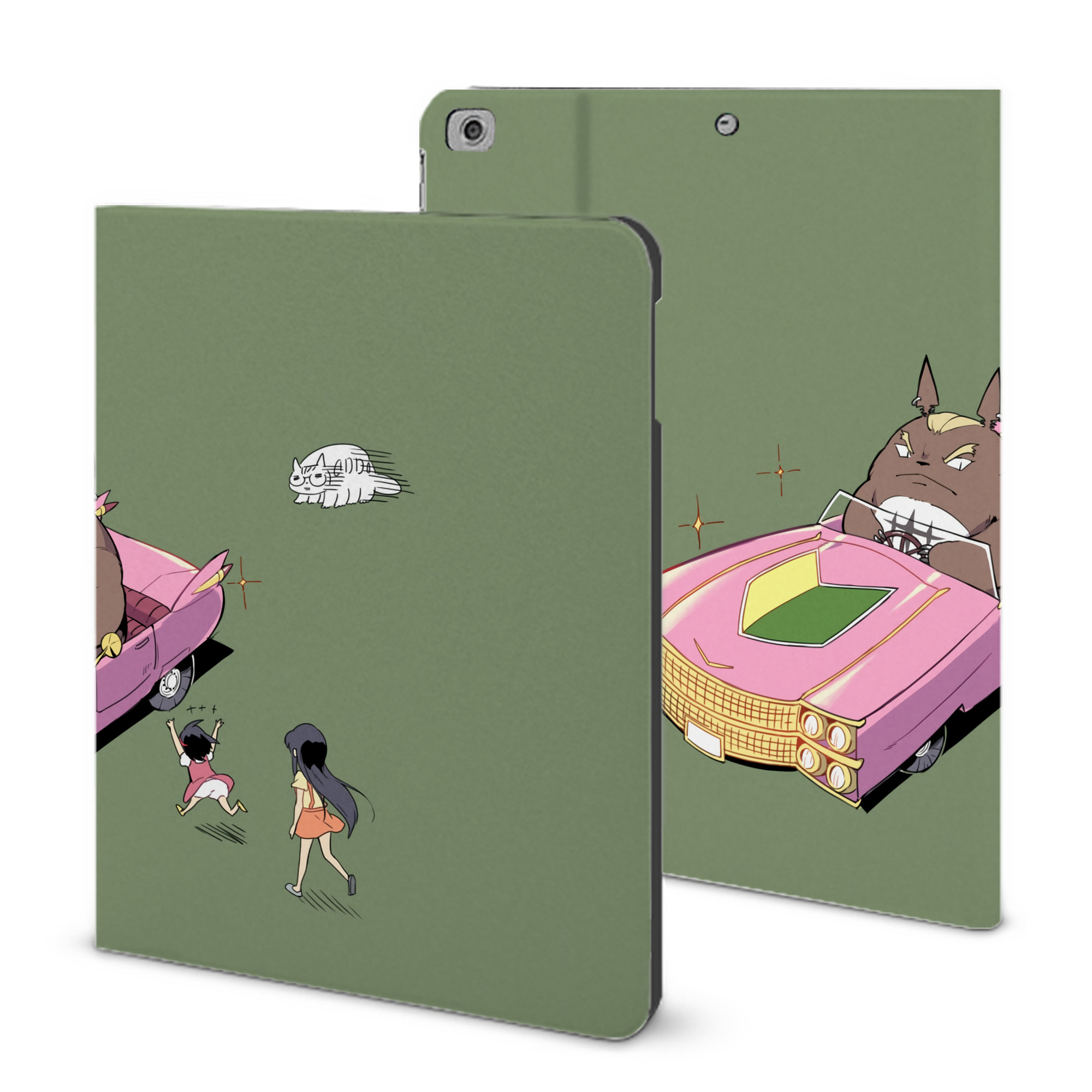 （画像用） となりのトトロ 草壁メイ 草壁サツキ My Neighbor Totoro Satsuki Kusakabe Mei Kusakabe IPad ケース ブック型 PUレザー TPU 耐衝撃 軽量 薄型 ペン収納なし 全面保護 IPad 各モデル対応